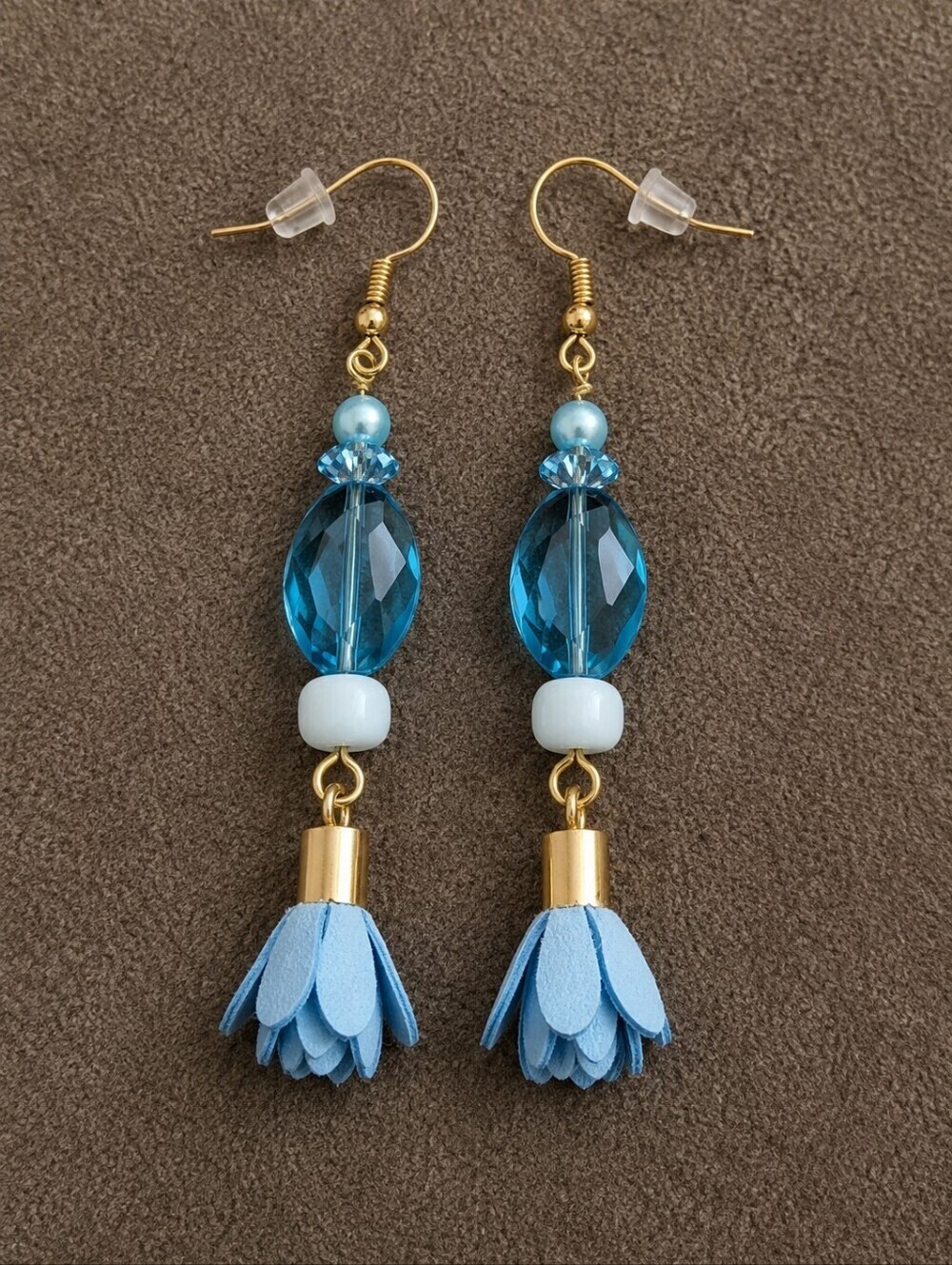 3/$30 HANDMADE Icy Blue Shell Glass Beaded Boho Tassel Dangle Hook Earrings